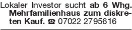 Lokaler Investor sucht ab