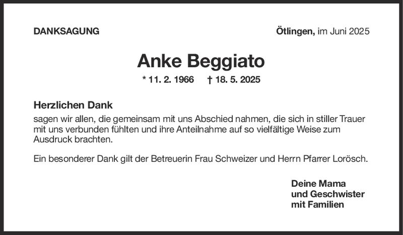 Danksagung Anke Beggiato