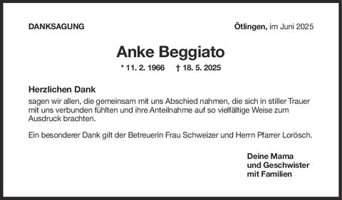 Danksagung Anke Beggiato