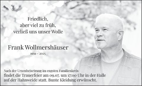 Trauer Frank Wollmershäuser Trauer Frank Wollmershäuser