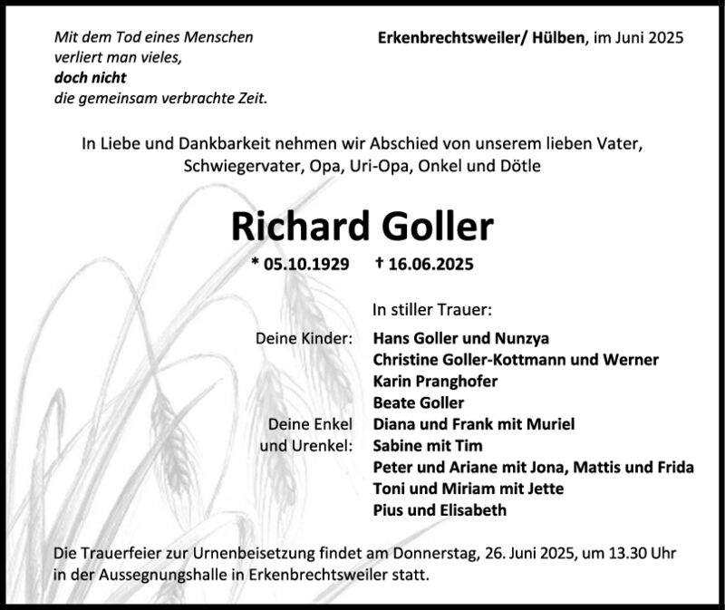 Trauer Richard Goller Trauer Richard Goller