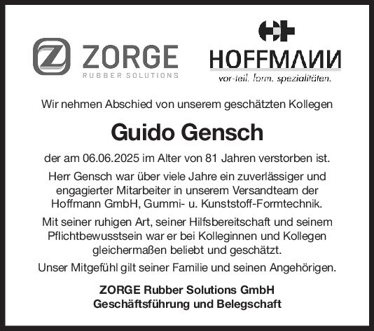 Nachruf Guido Gensch