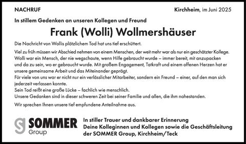 Nachruf Frank Wollmershäuser