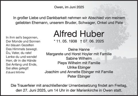 Trauer Alfred Huber
