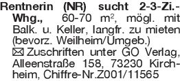 Rentnerin (NR) sucht 2-3-