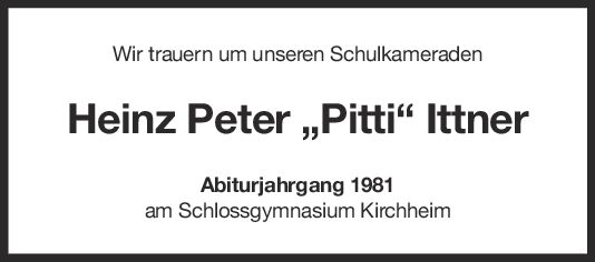 Nachruf Heinz Peter Ittner