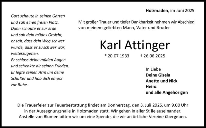 Trauer Karl Attinger