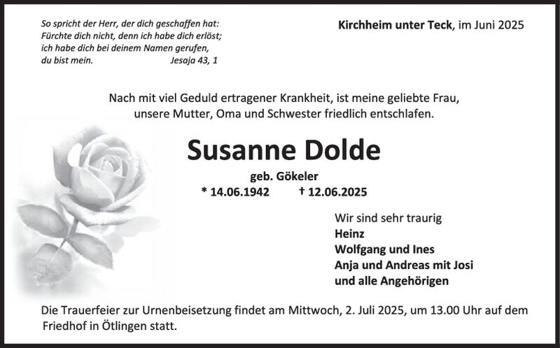 Trauer Susanne Dolde