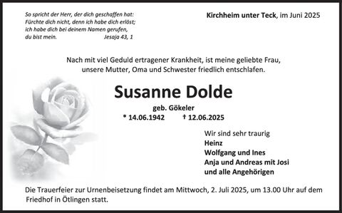 Trauer Susanne Dolde