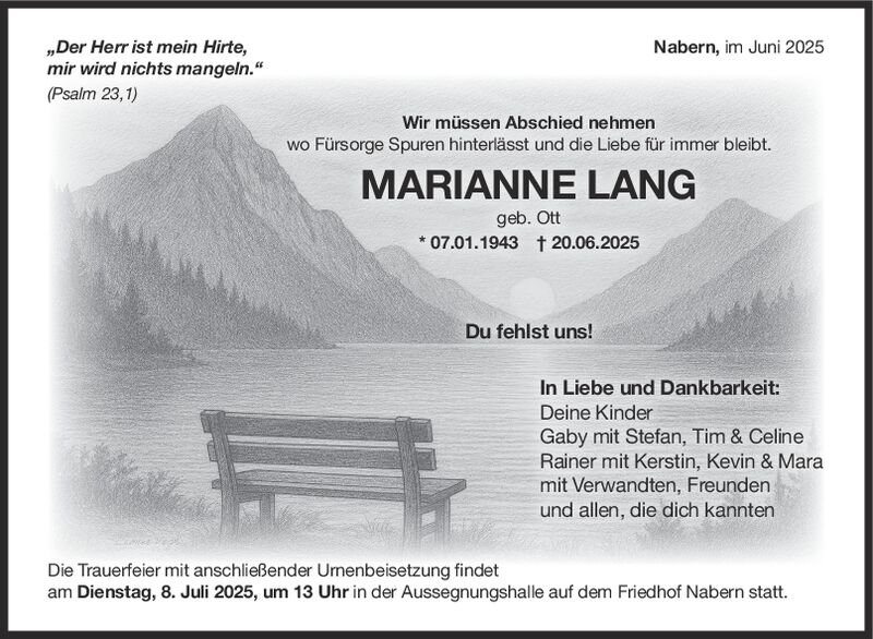 Trauer Marianne Lang