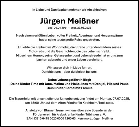 Trauer Jürgen Meißner