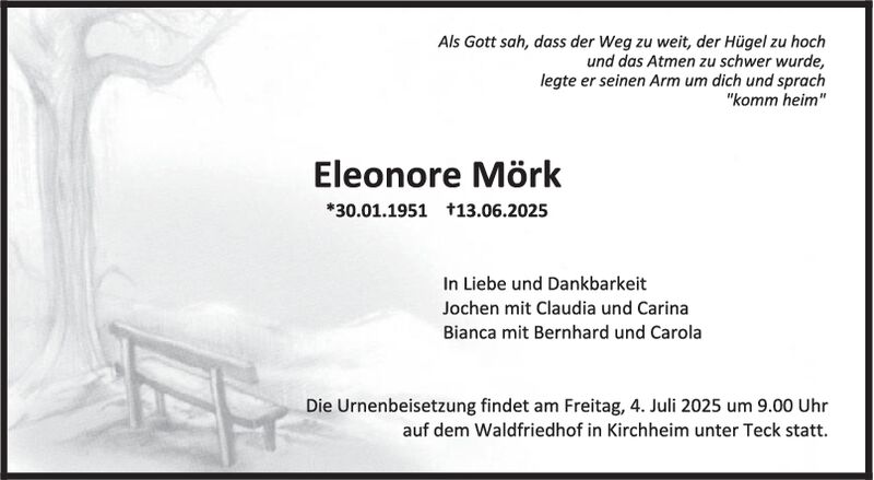 Trauer Eleonore Mörk