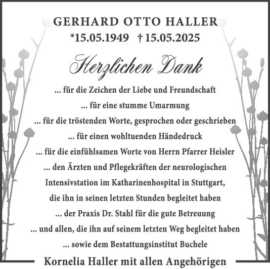 Danksagung Gerhard Otto Haller