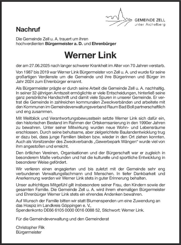 Nachruf Werner Link