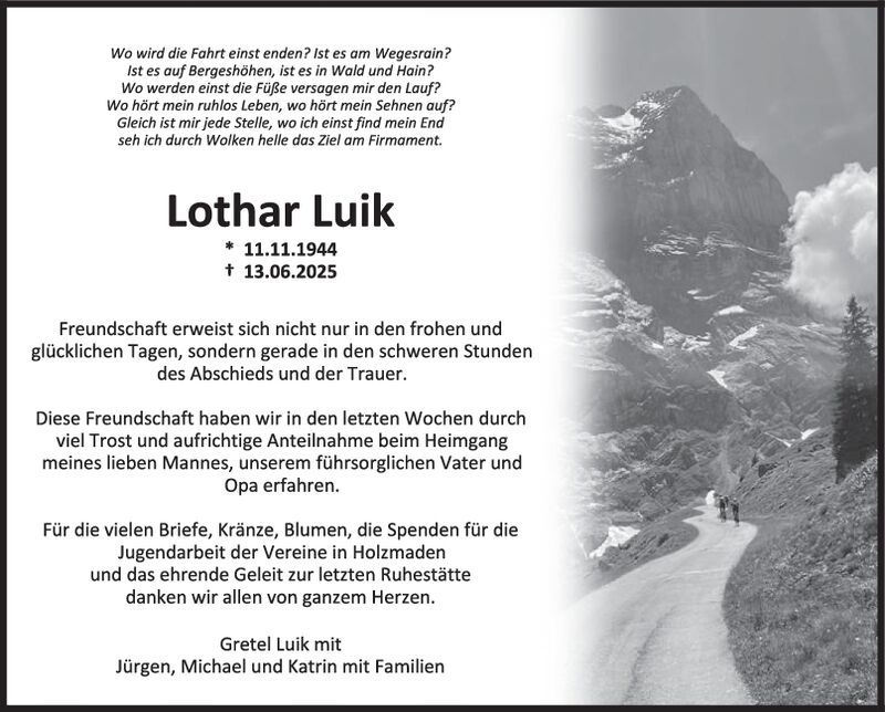 Danksagung Lothar Luik