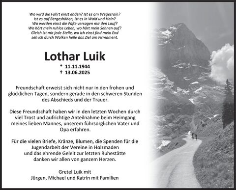 Danksagung Lothar Luik