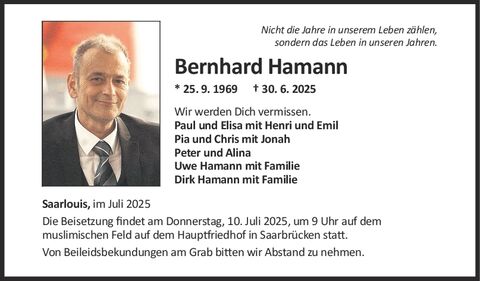 Trauer Bernhard Hamann