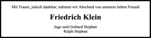 Nachruf Friedrich Klein