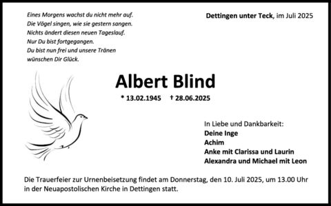 Trauer Albert Blind