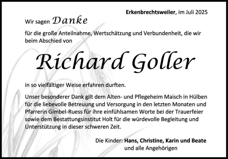 Danksagung Richard Goller