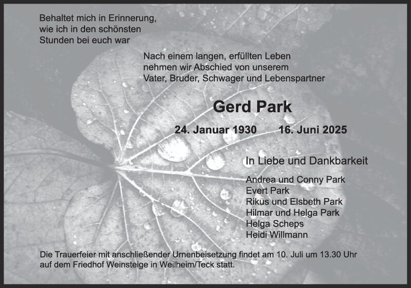 Trauer Gerd Park