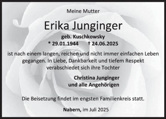 Trauer Erika Junginger