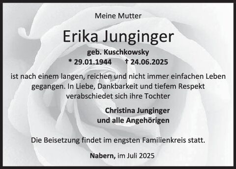 Trauer Erika Junginger