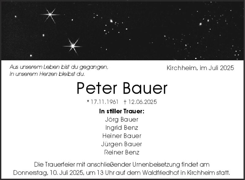 Trauer Peter Bauer