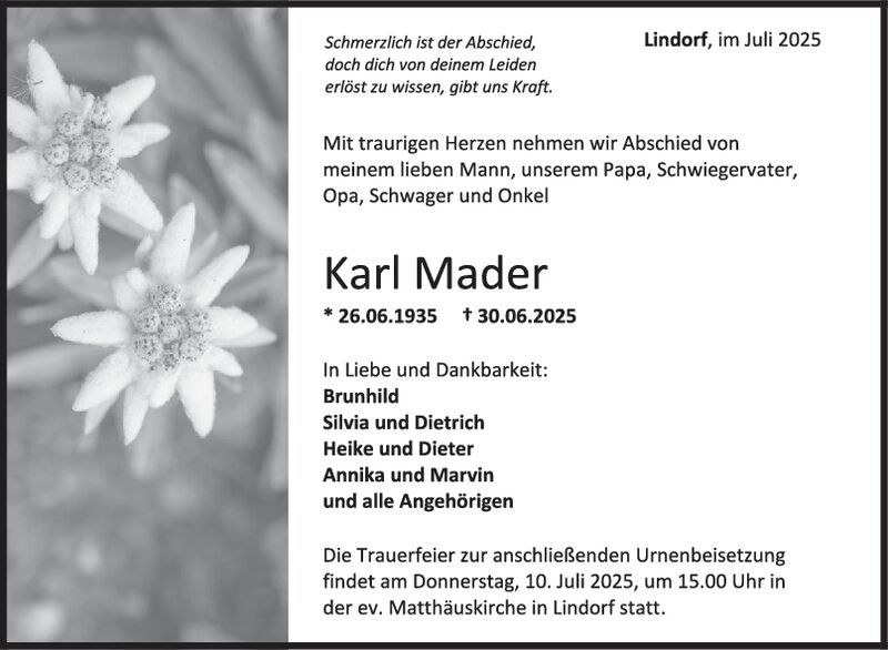Trauer Karl Mader