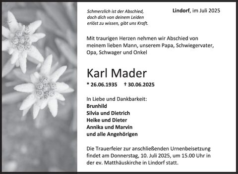 Trauer Karl Mader