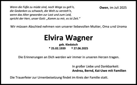 Trauer Elvira Wagner