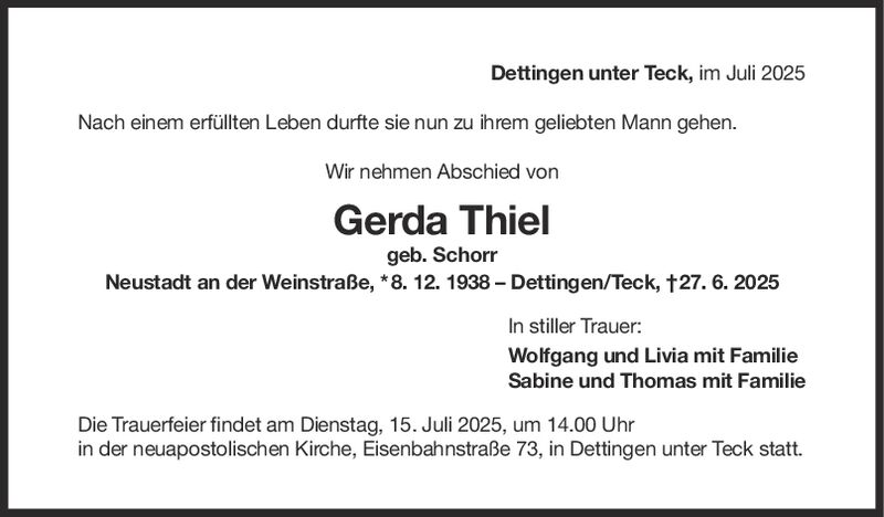 Trauer Gerda Thiel