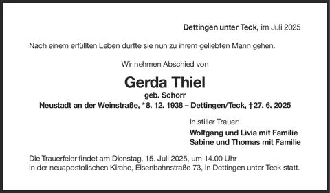 Trauer Gerda Thiel