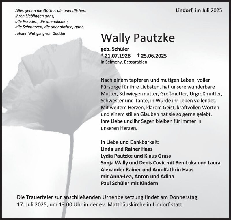 Trauer Wally Pautzke
