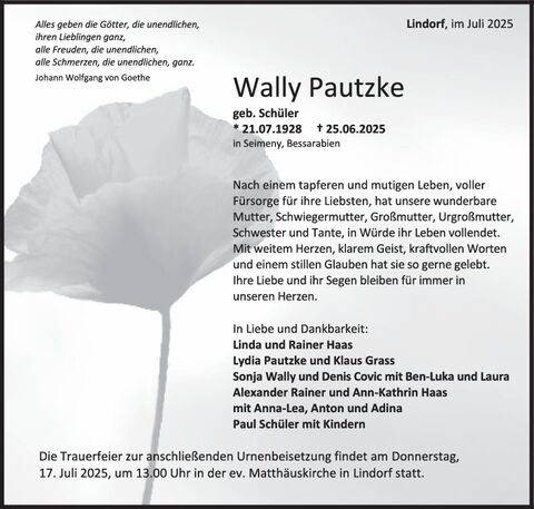 Trauer Wally Pautzke