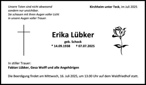Trauer Erika Lübker