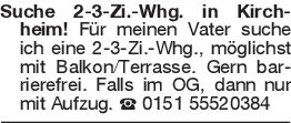 Suche 2-3-Zi.-Whg. in Kir