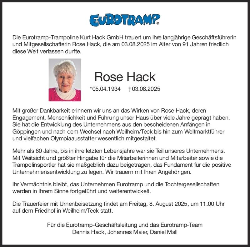 Nachruf Rose Hack