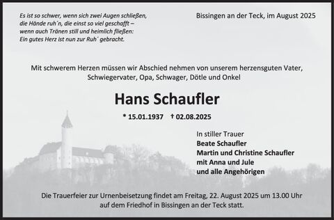 Trauer Hans Schaufler