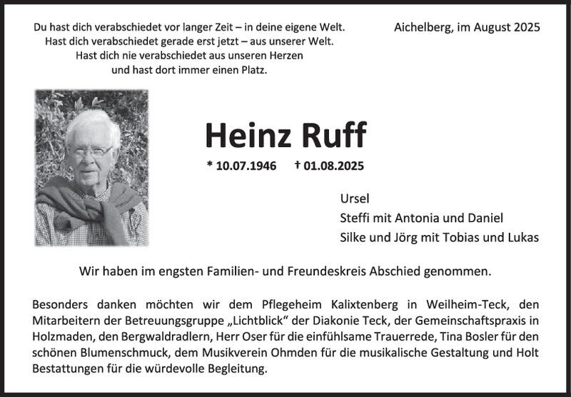 Trauer Heinz Ruff