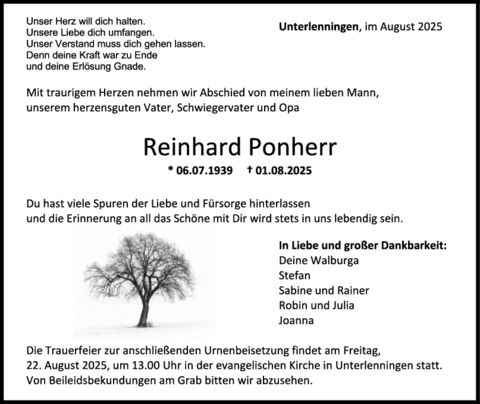 Trauer Reinhard Ponherr