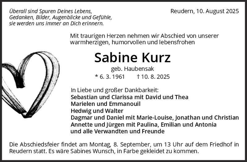 Trauer Sabine Kurz