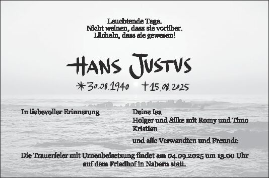 Trauer Hans Justus