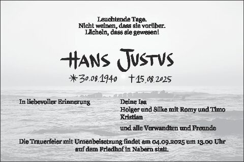 Trauer Hans Justus