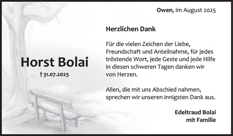 Danksagung Horst Bolai