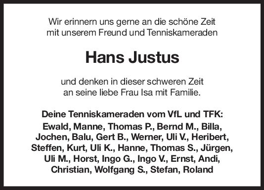 Nachruf Hans Justus