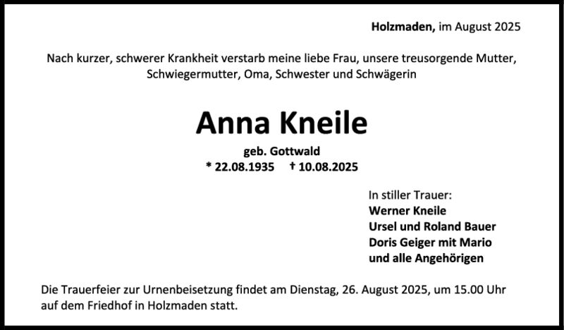 Trauer Anna Kneile