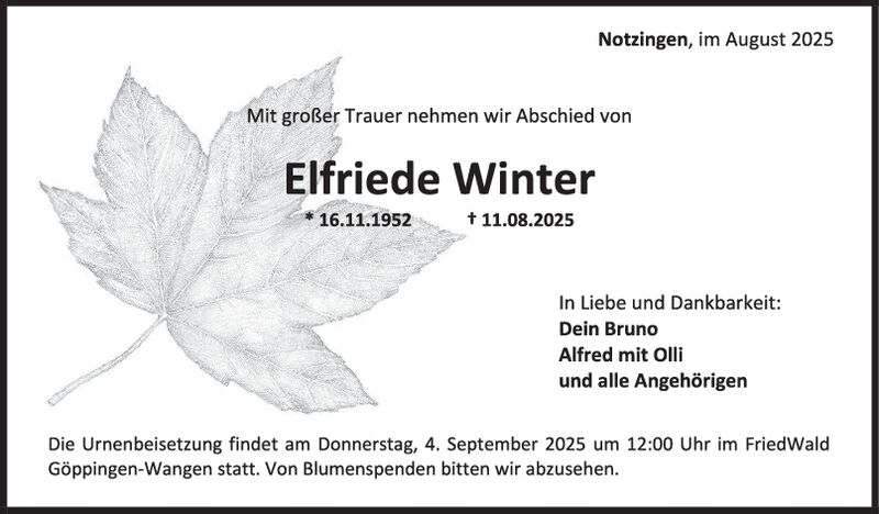 Trauer Elfriede Winter