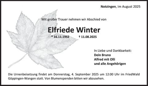 Trauer Elfriede Winter