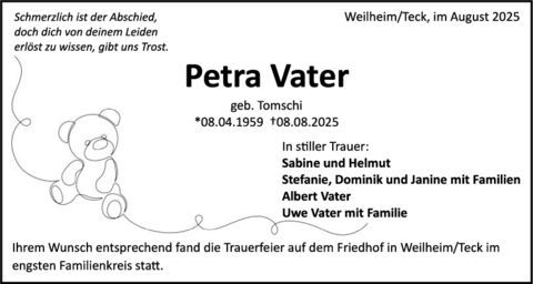 Trauer Petra Vater